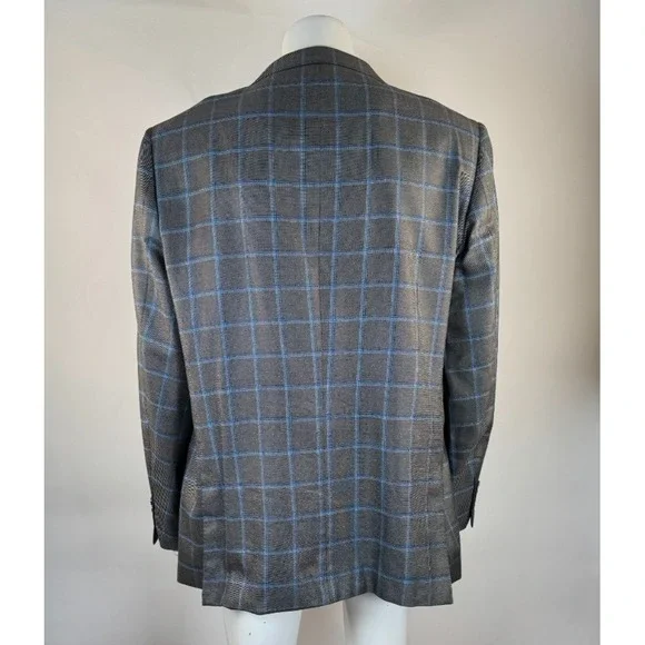 Canaletto Italy Silk Wool Plaid Blazer Mens 54? EUC Lined 2-Button Double-Vented